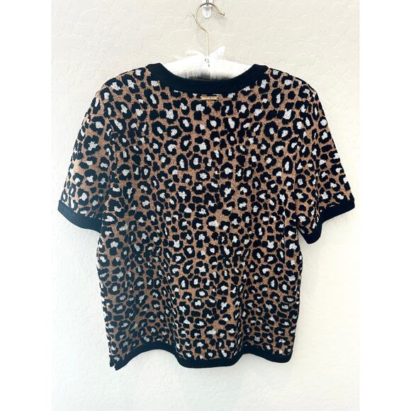MICHAEL KORS | Leopard Animal Print Thick Knit Short Sleeve Sweater | XL - Picture 4 of 6